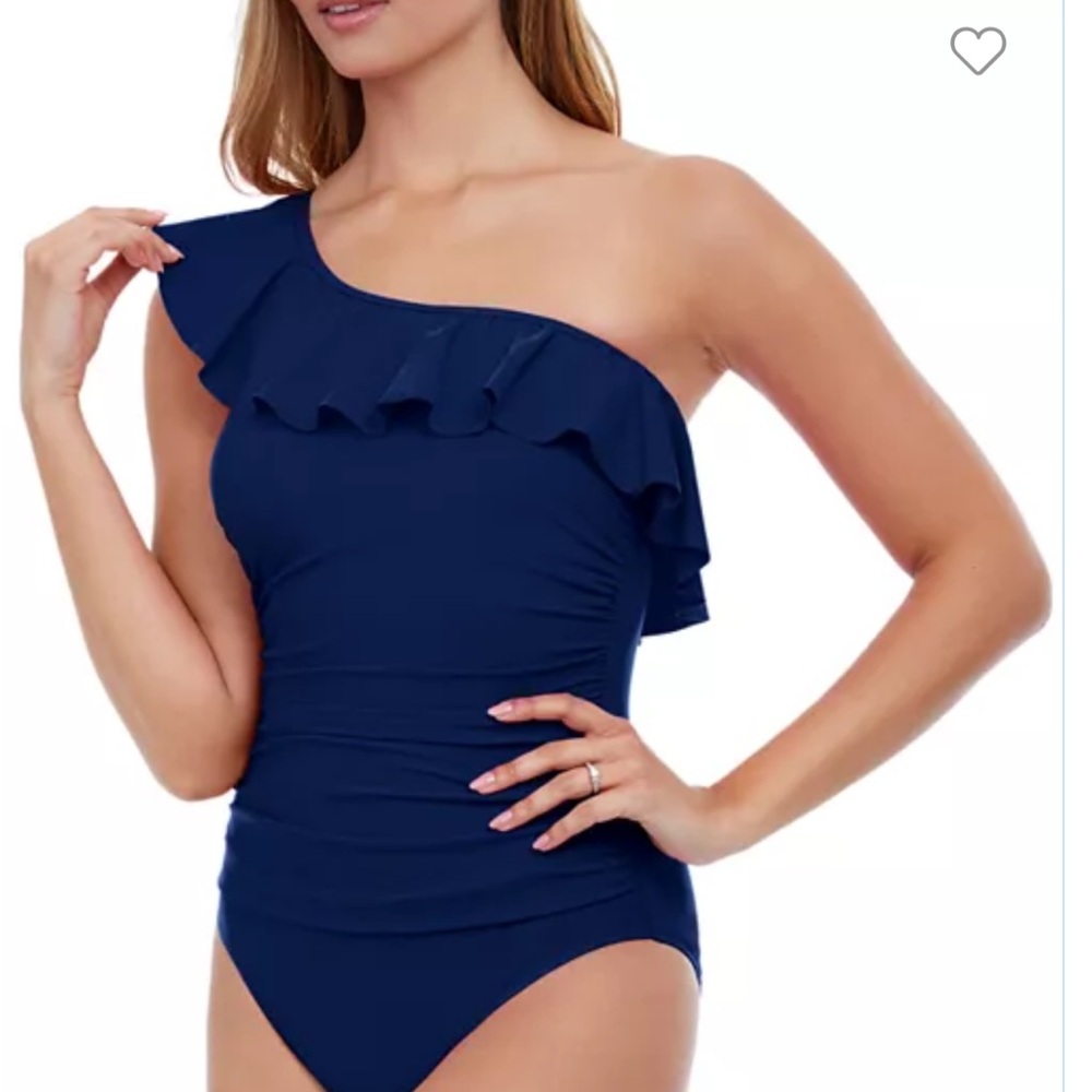 Gottex “Profile” Swimsuit One-piece Green(Emerald)One shoulder Ruffle on Trim 12